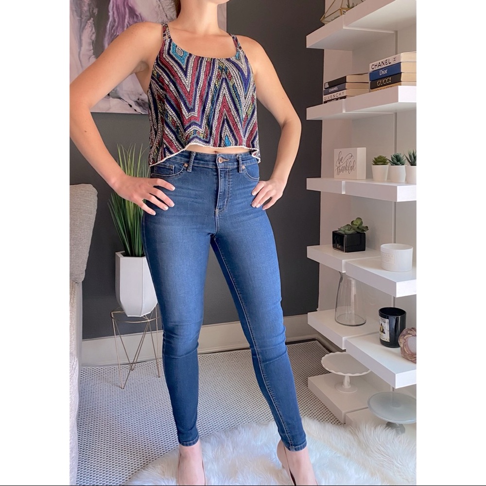 Mossimo Multi Colored Aztec Cropped Tank Top